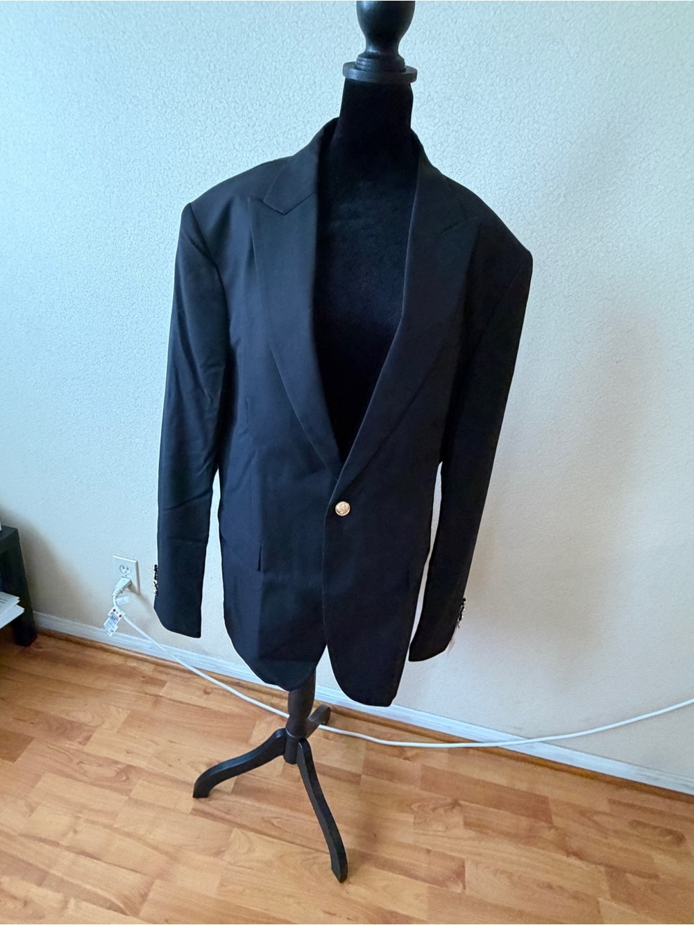 WANGYUE Black Blazer Gold Button Single Breasted Jacket XL NWT